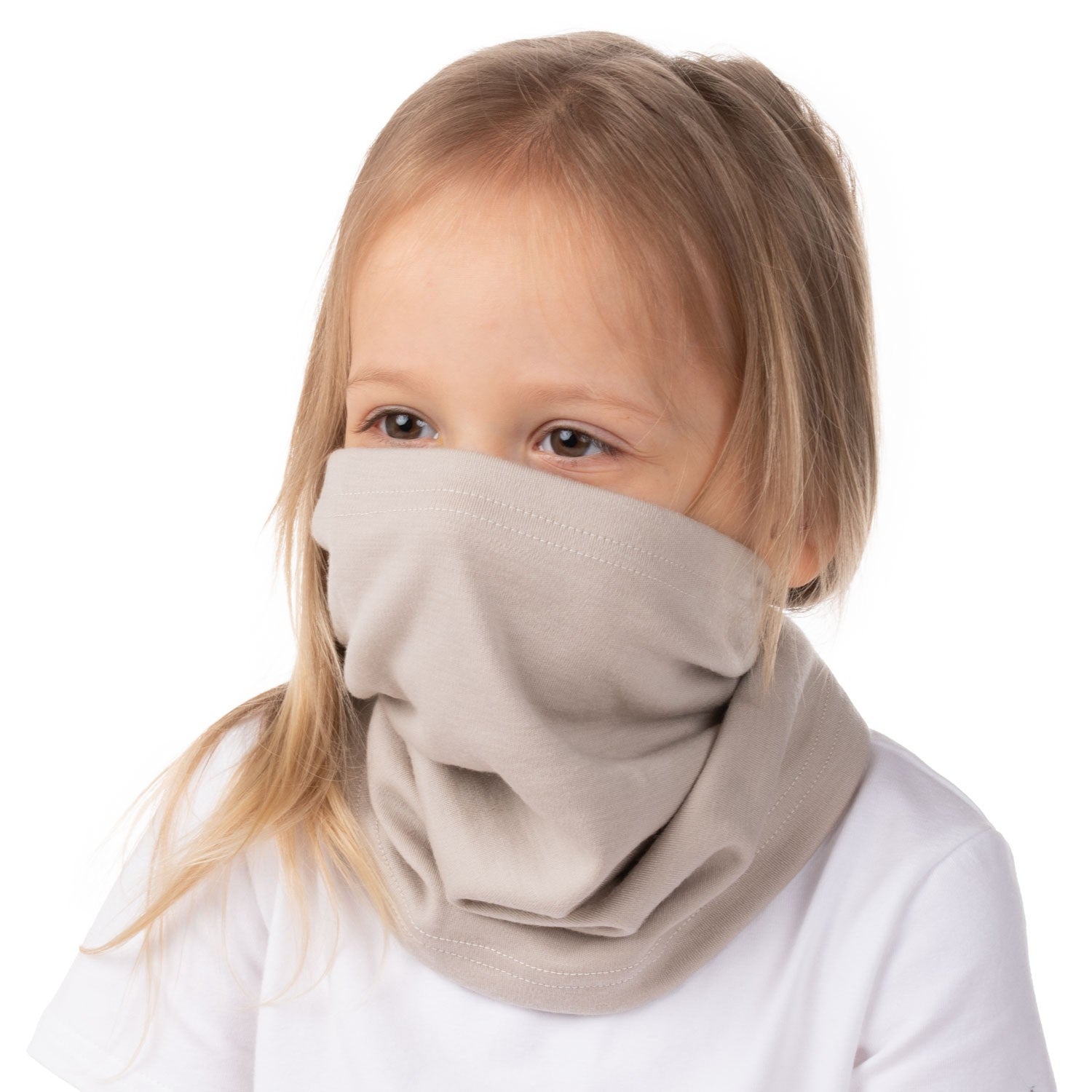 Beige Single-Layer Merino Wool Tube Scarf