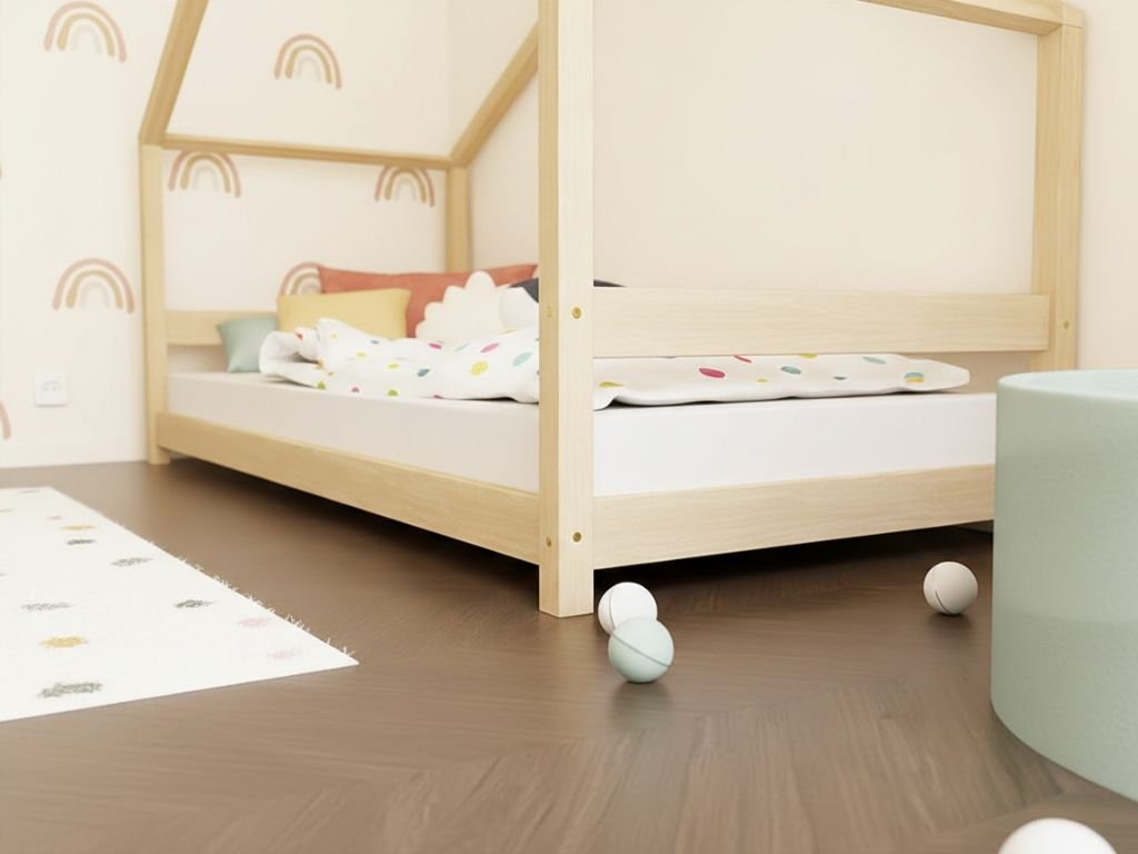 LUCKY House Bed with Front Roof and Safety Rail – 80–90 cm Wide