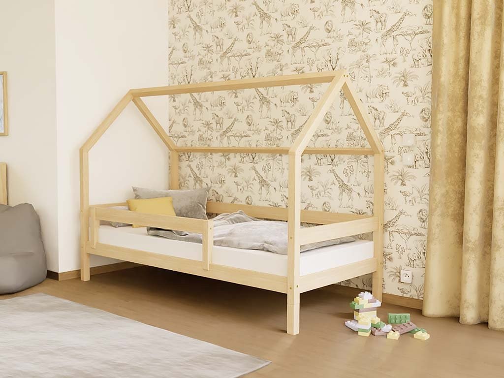 LUCKY House Bed with Side Roof and Front Safety Rail – 120–140 cm Wide