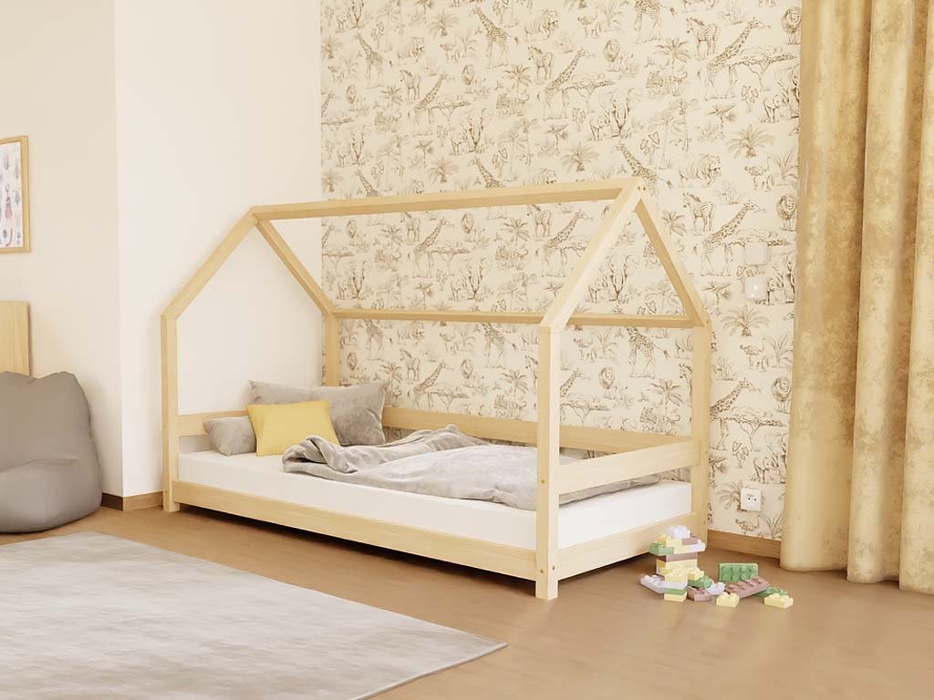 LUCKY House Bed with Side Roof and Front Safety Rail – 80 cm Wide