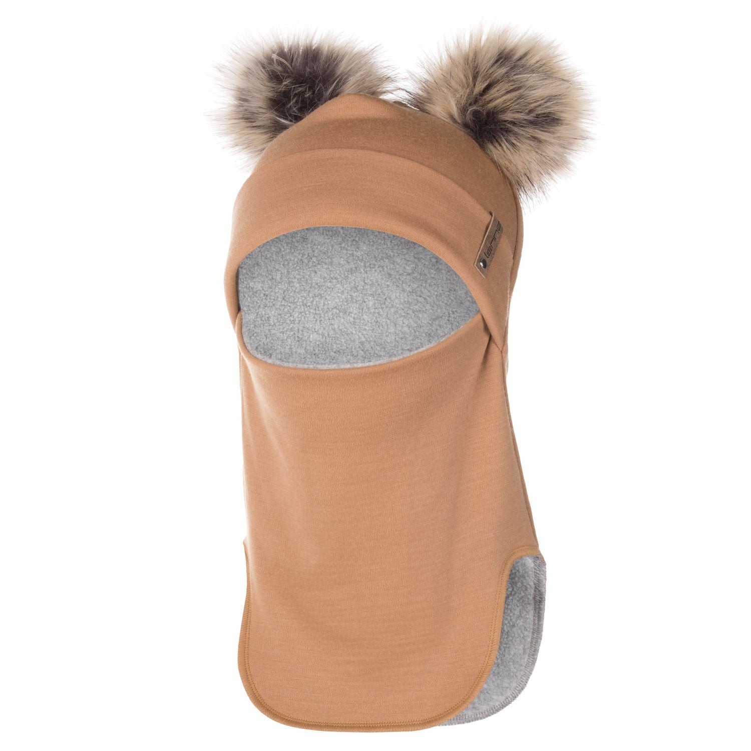 Brown Merino Wool Double Pom-Pom Balaclava