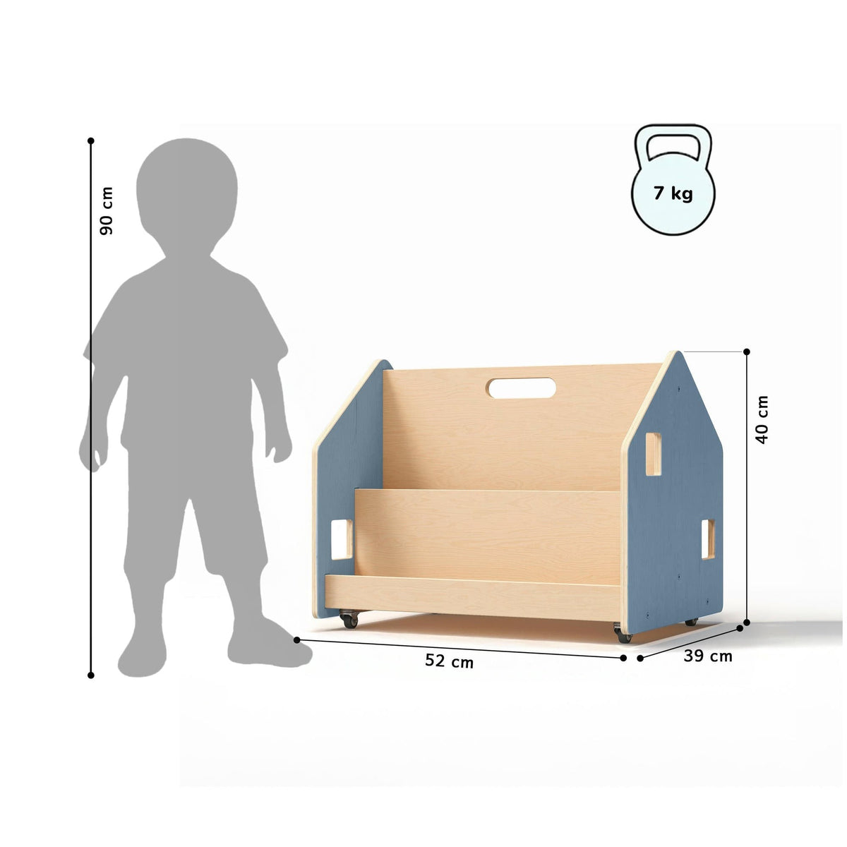 Double-Sided Bookshelf on Wheels – Light Blue
