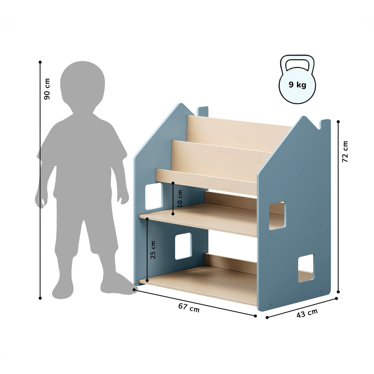 Montessori 2-in-1 Bookshelf and Toy Storage – Light Blue