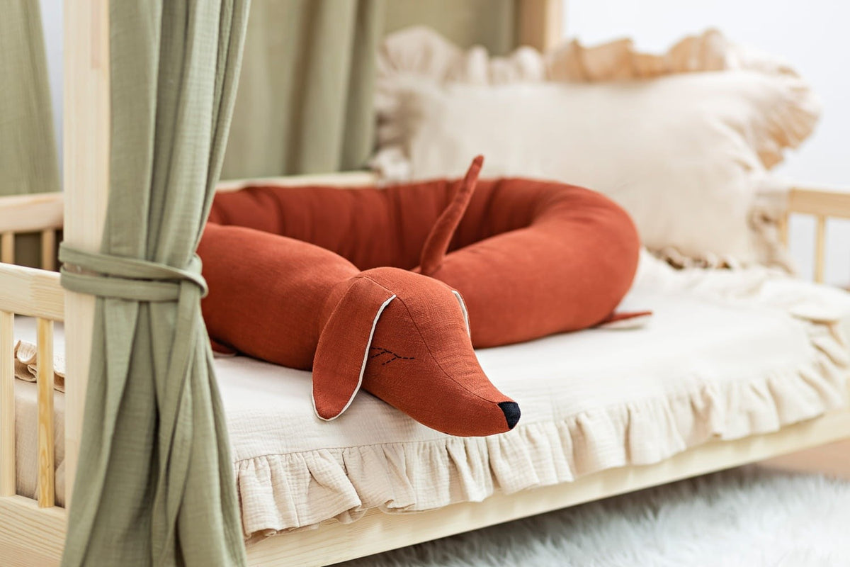 Linen Dachshund Crib Bolster – Brick Red