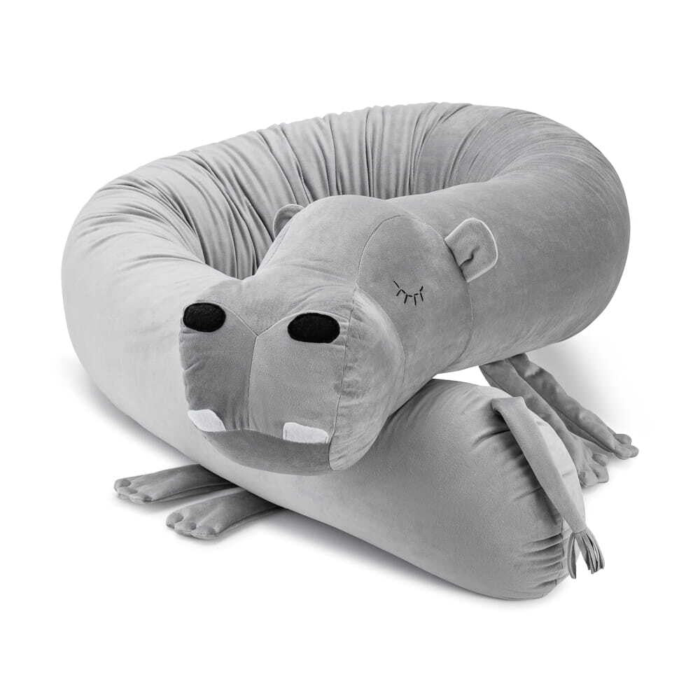 Momo Hippo Bumper Pillow – Grey Velvet