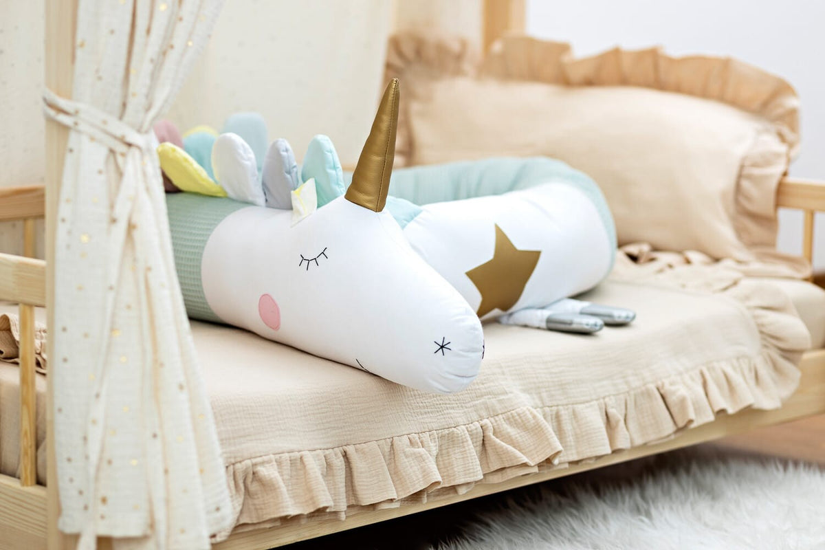 Unicorn Crib Bumper – Mint Waffle Cotton