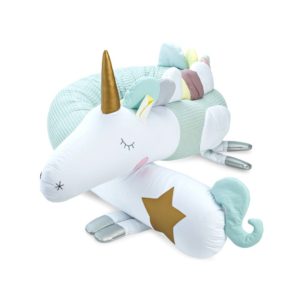 Unicorn Crib Bumper – Mint Waffle Cotton