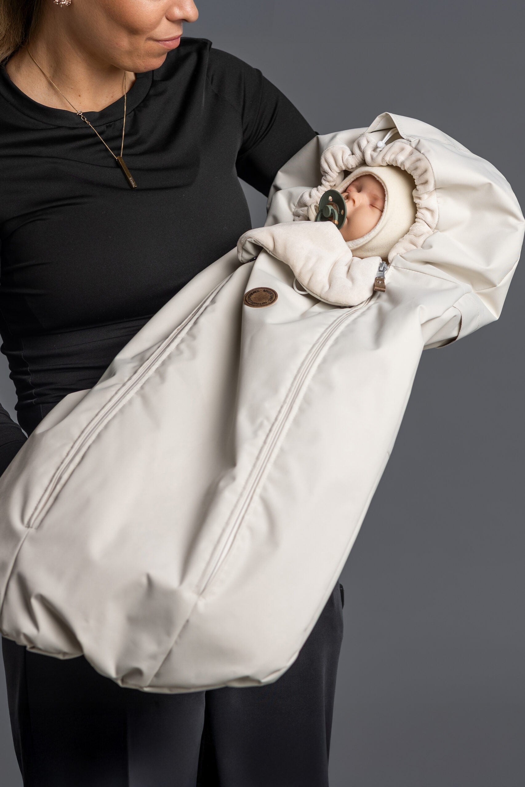 Down-Filled Baby Winter Footmuff – White / Beige, One Size