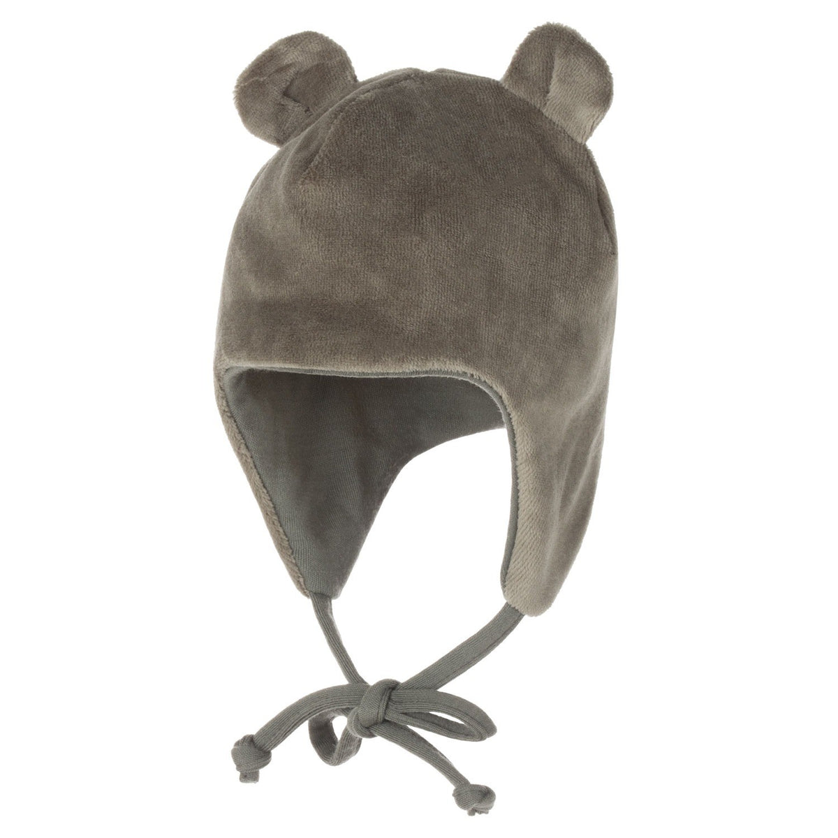 Khaki Green Cotton Velvet Baby Hat with Merino Wool Lining