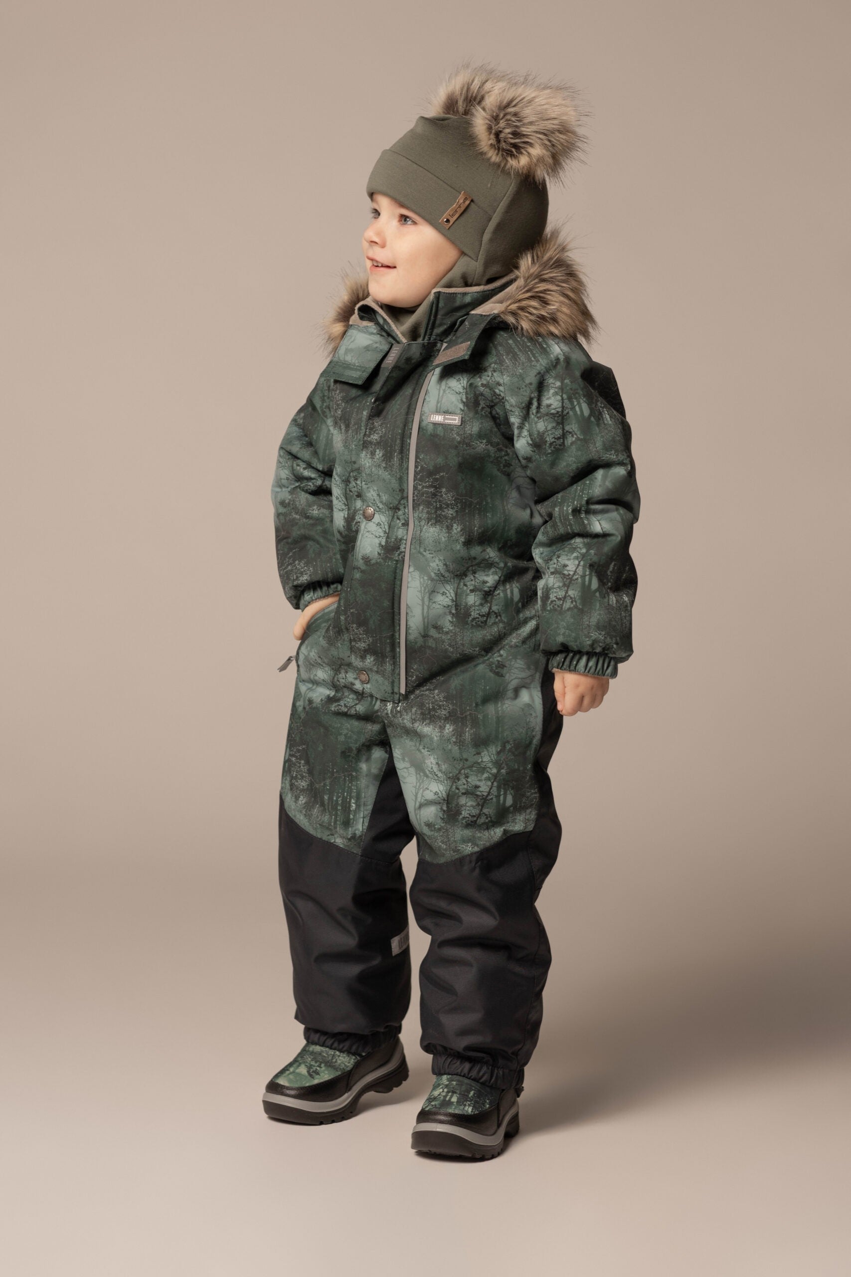 Khaki Green Merino Wool Double Pom-Pom Balaclava