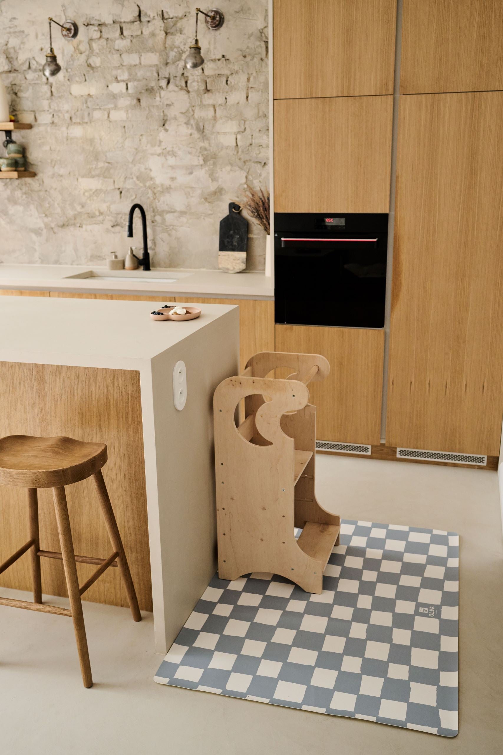 Kids Mealtime Floor Mat, Non-Slip & Waterproof - Chess Azure