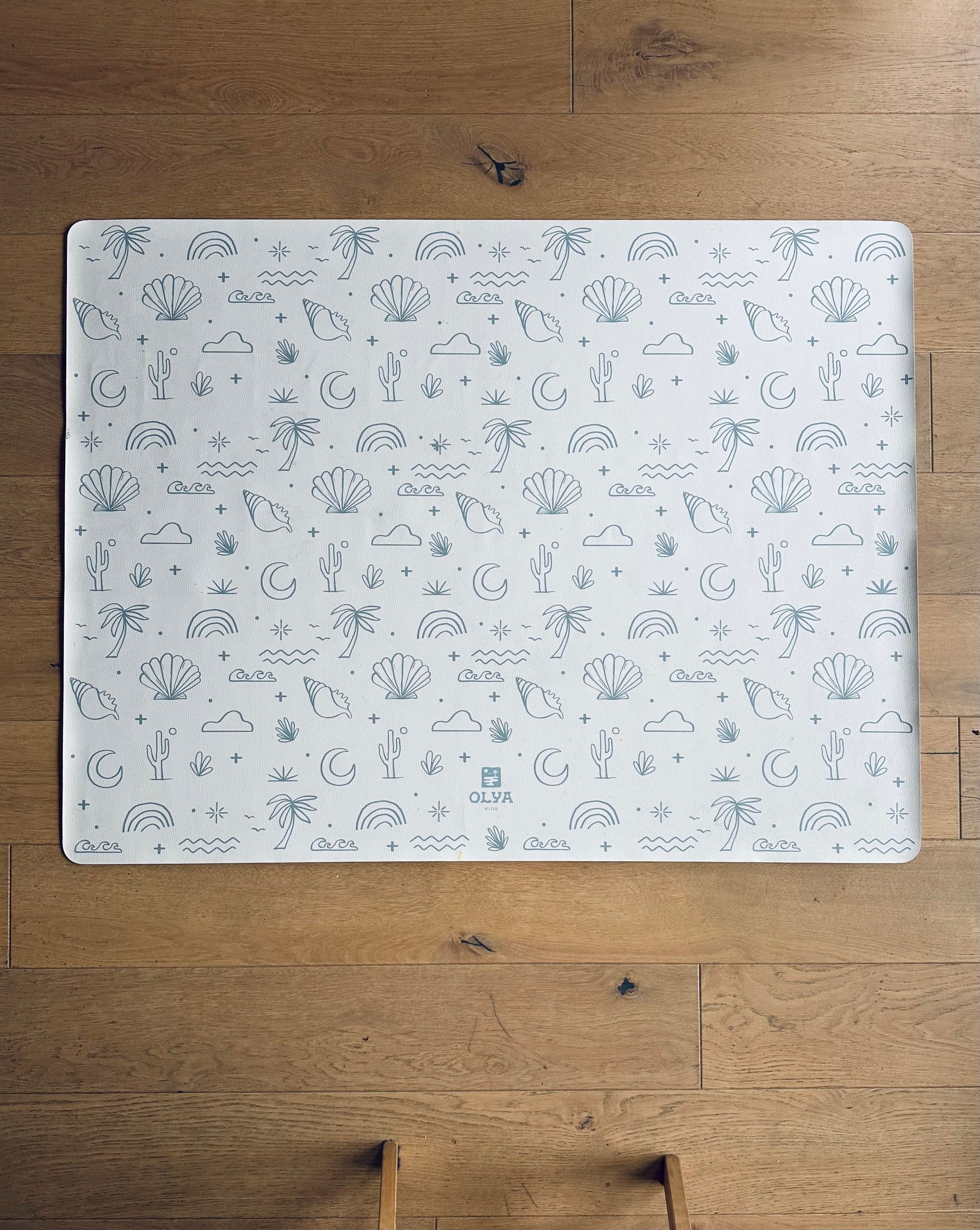 Kids Mealtime Floor Mat, Non-Slip & Waterproof - Palm Beach Azure