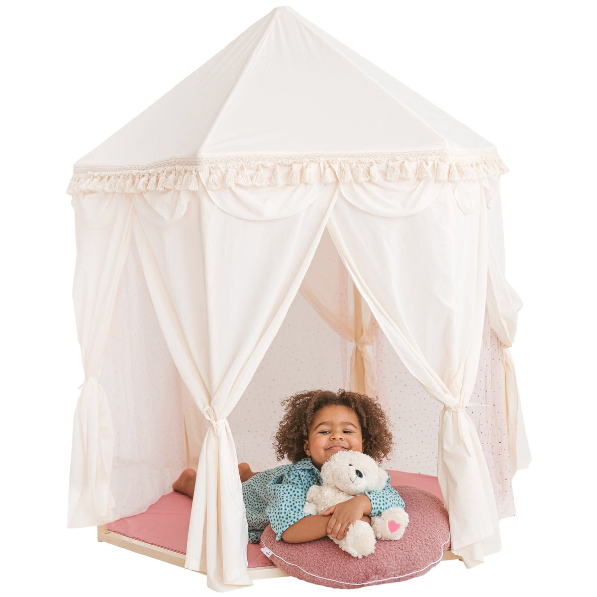 Boho Indoor Pavilion Playhouse Tent with Tulle and Tassels