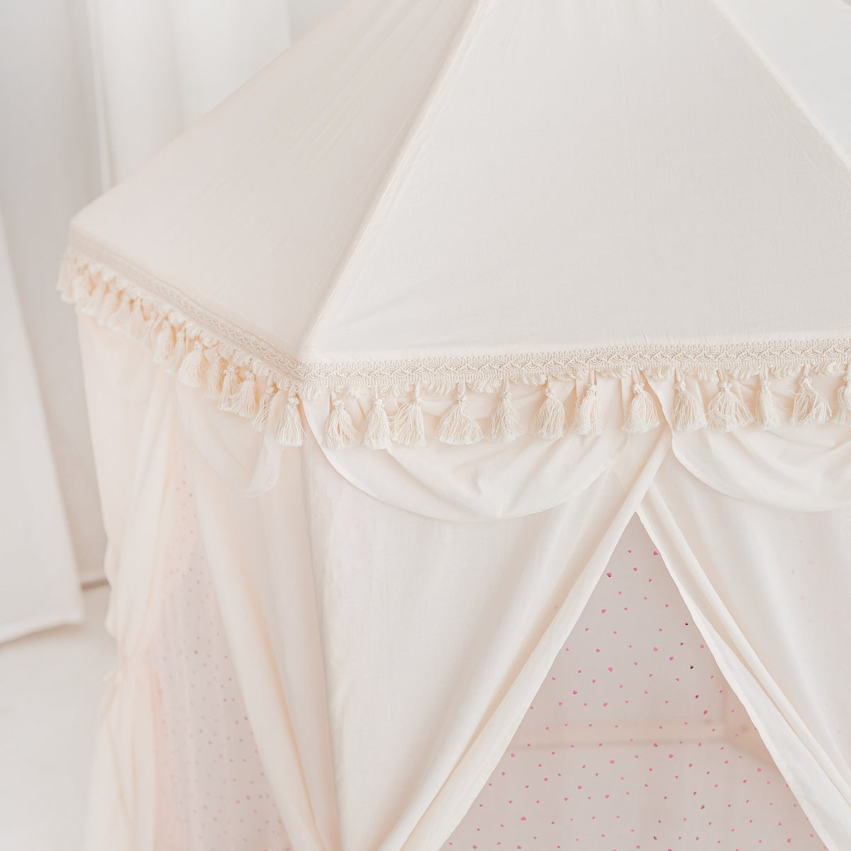 Boho Indoor Pavilion Playhouse Tent with Tulle and Tassels
