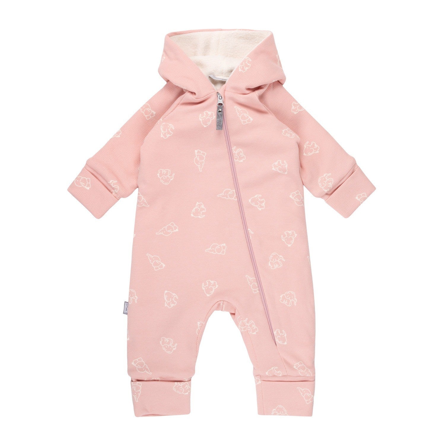 Pink Cotton Fleece Baby Romper with Hood