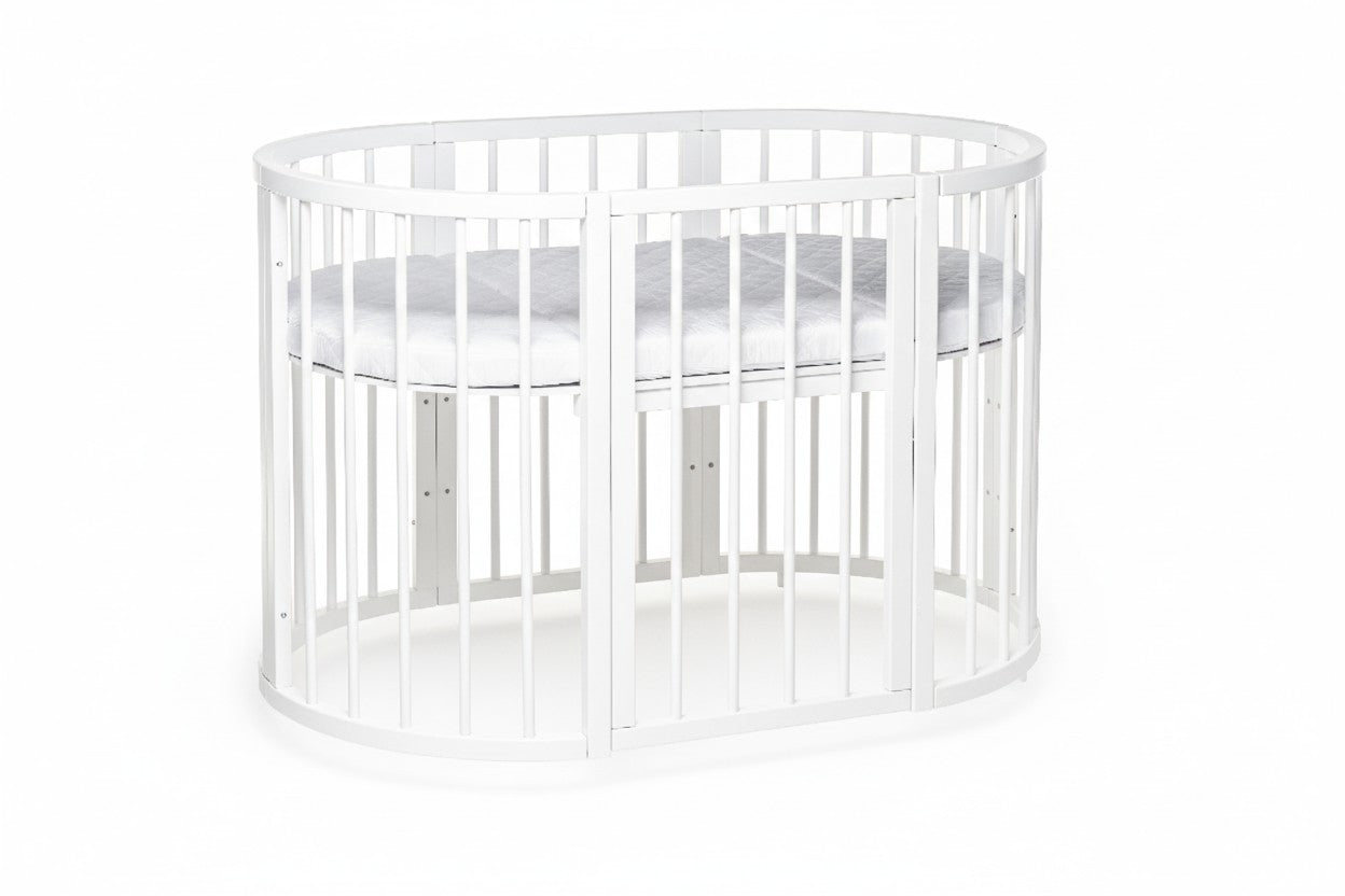 Round Baby Crib OLIN with Mattress - White