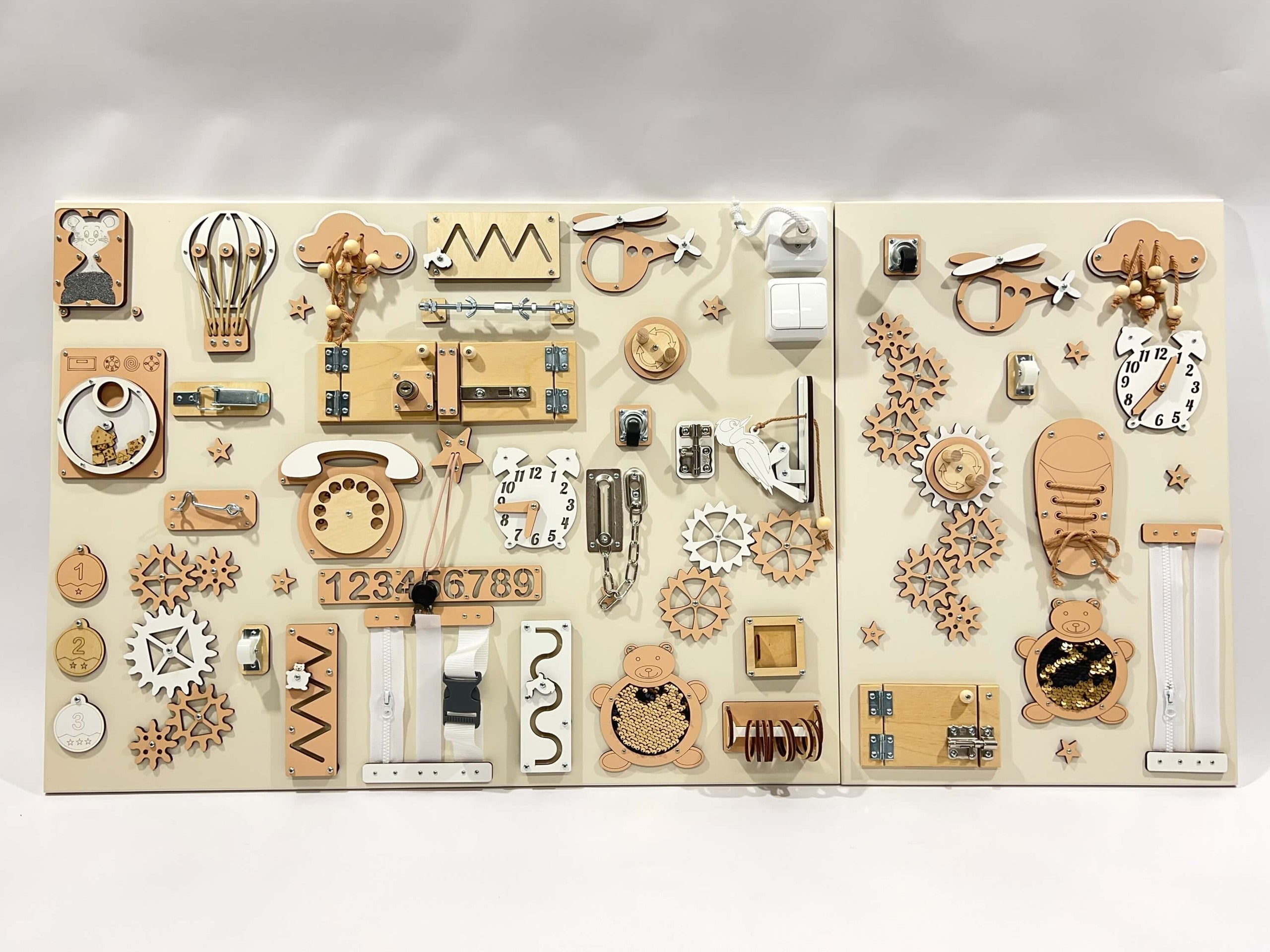 Two-piece wall activity panel (60×80 + 60×39 cm)