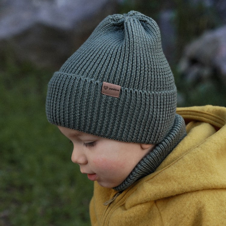Winter Merino Wool Hat for Kids - Olive