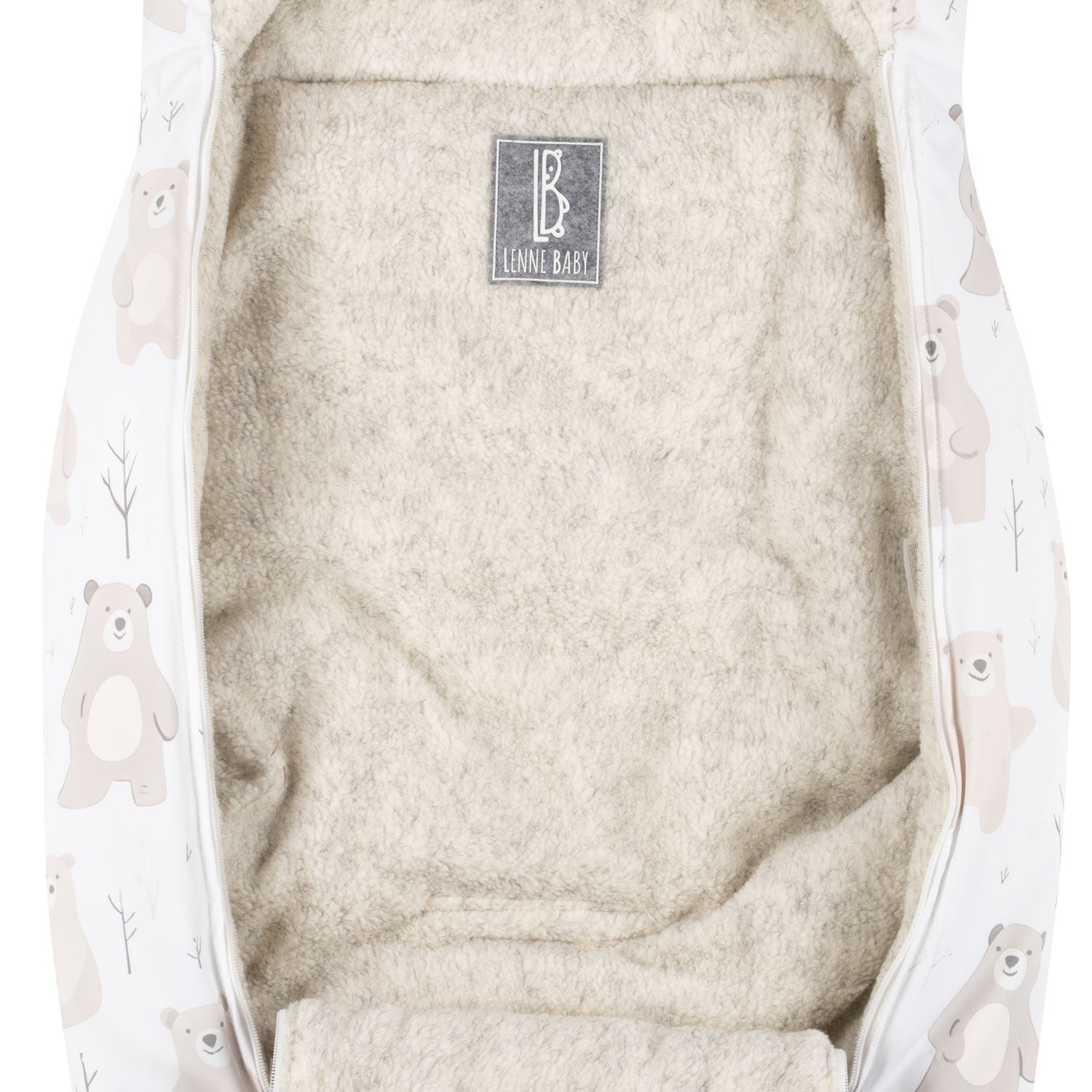 Baby Winter Footmuff – Bear Print White / Beige, One Size