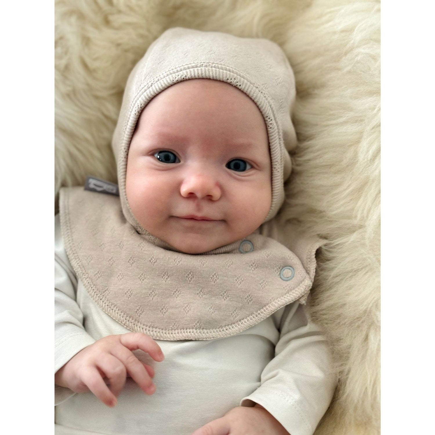 Beige Pointelle Double-Layer Cotton Baby Balaclava