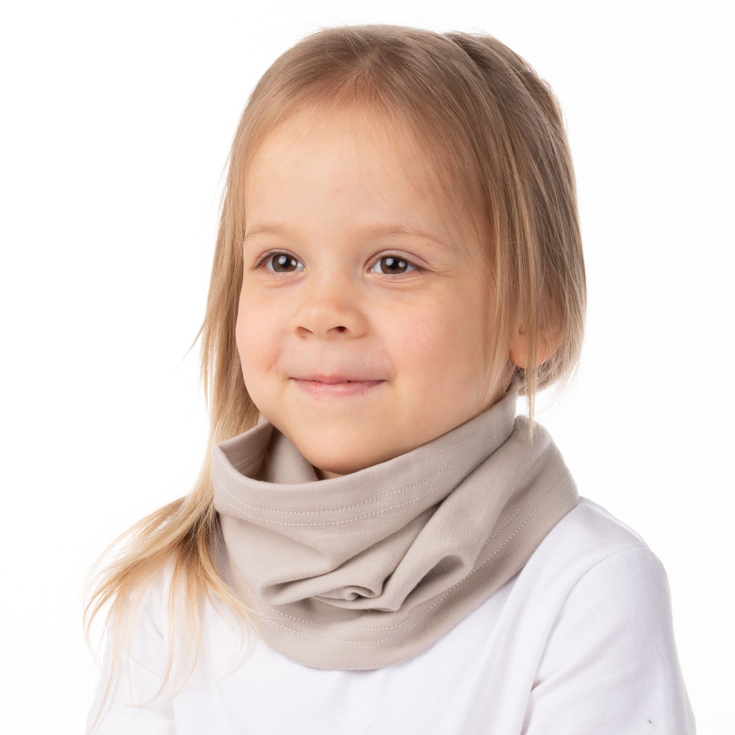 Beige Single-Layer Merino Wool Tube Scarf