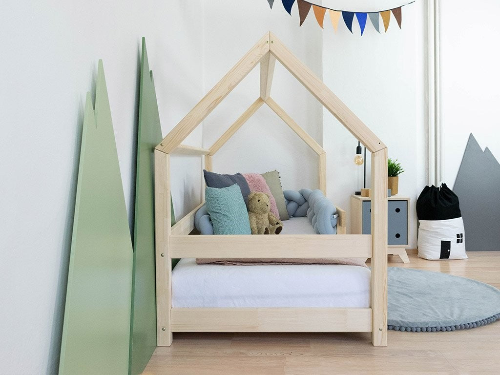 LUCKY House Bed with Side Roof and Front Safety Rail – 80 cm Wide
