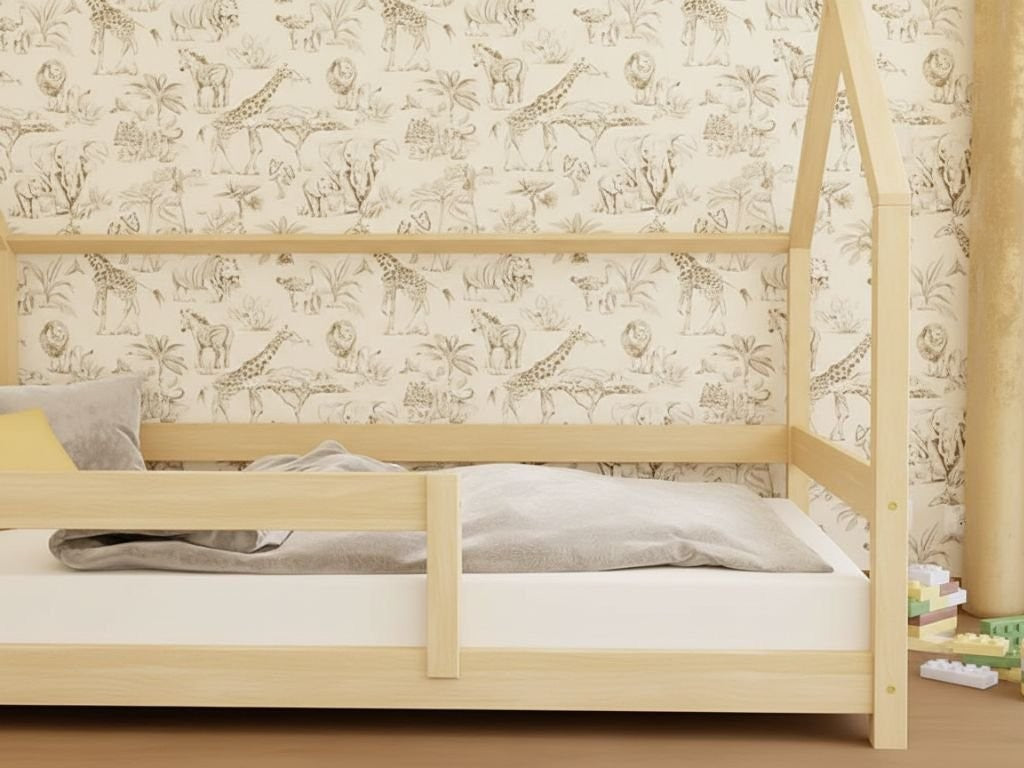 LUCKY House Bed with Side Roof and Front Safety Rail – 90 cm Wide