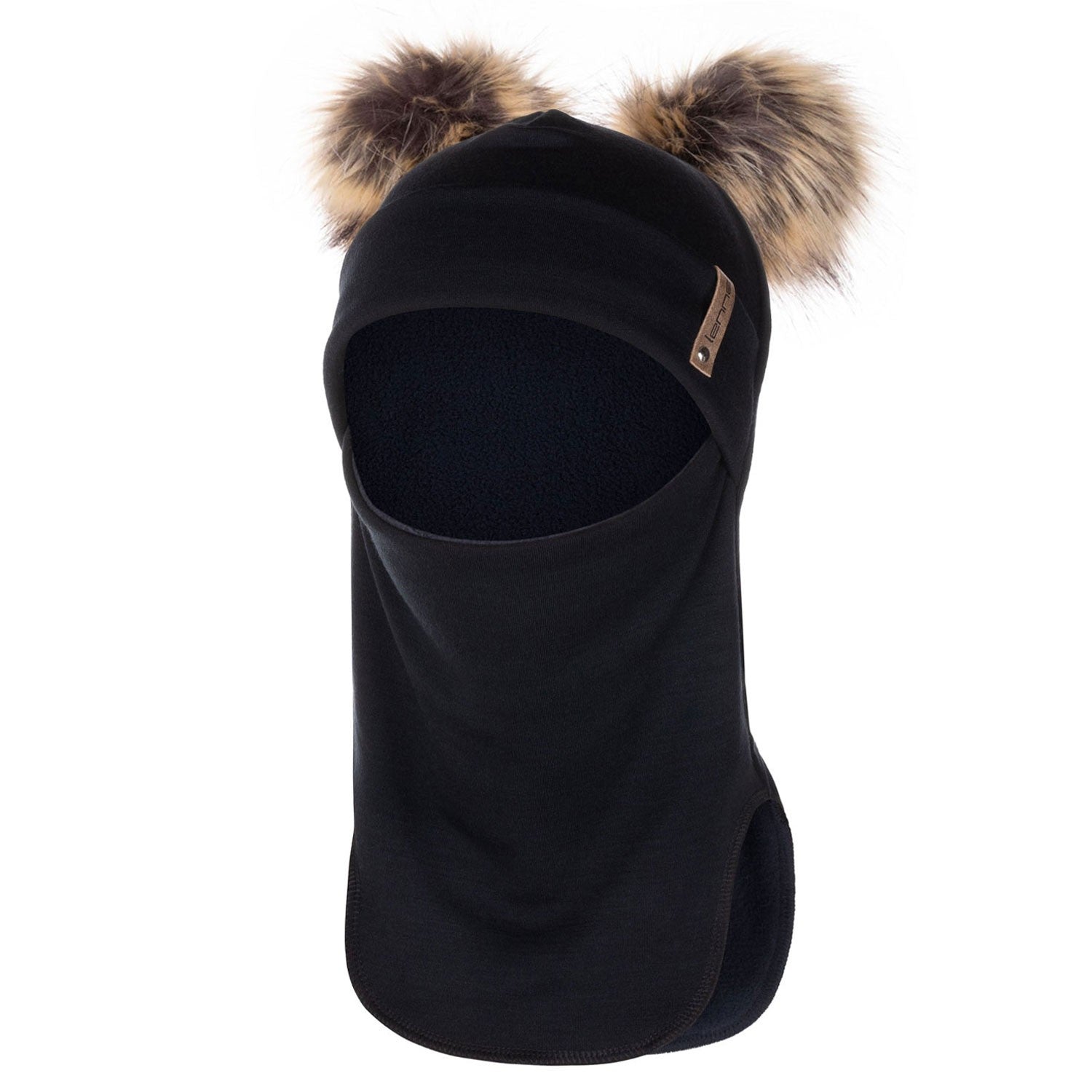 Black Merino Wool Double Pom-Pom Balaclava