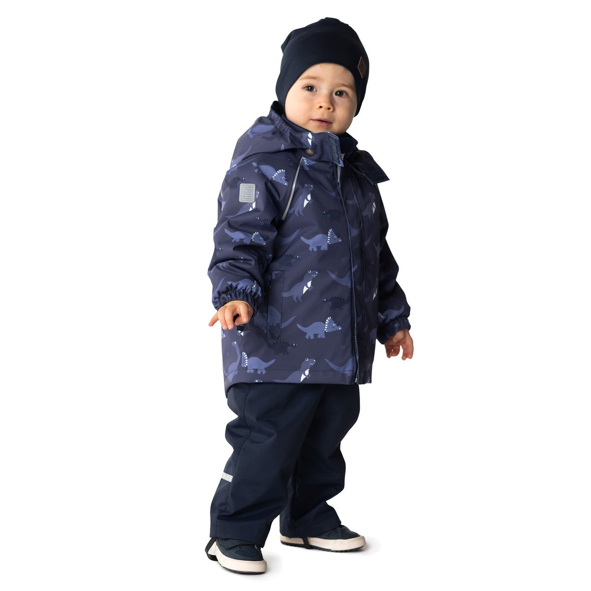 Blue Dinosaur Print Spring/Autumn Jacket and Bib Pants Set