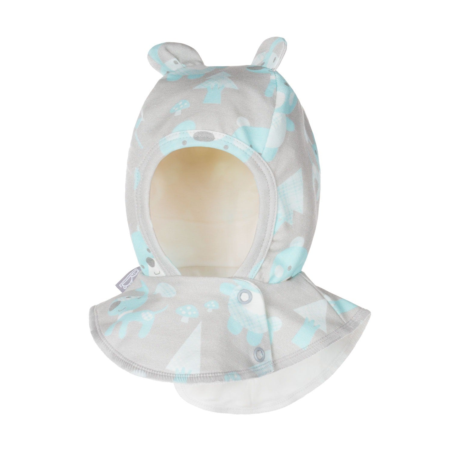 Blue Woodland-Print Cotton Baby Balaclava with Ears