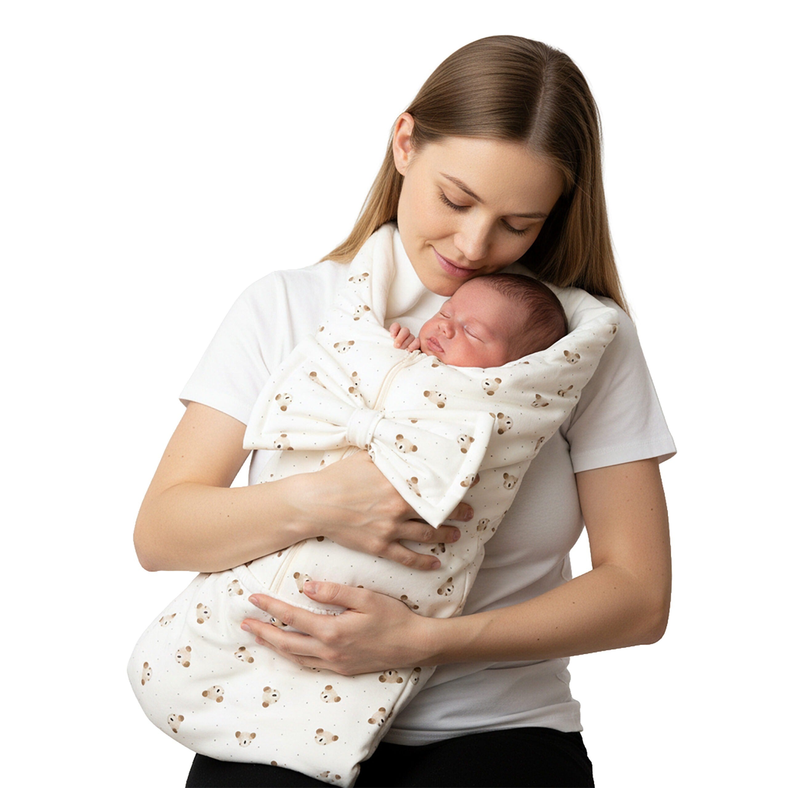 Bow Baby Sleeping Bag and Blanket – Beige / White, 0–6 Months