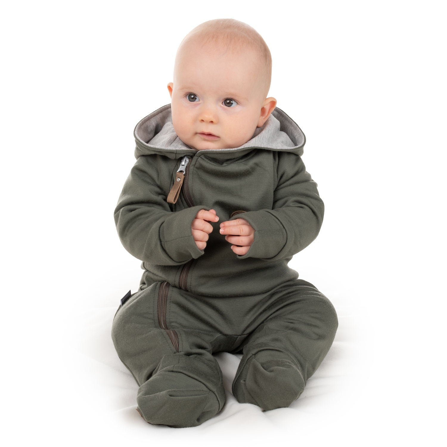 Cotton-Lined Merino Wool Baby Overall – Khaki