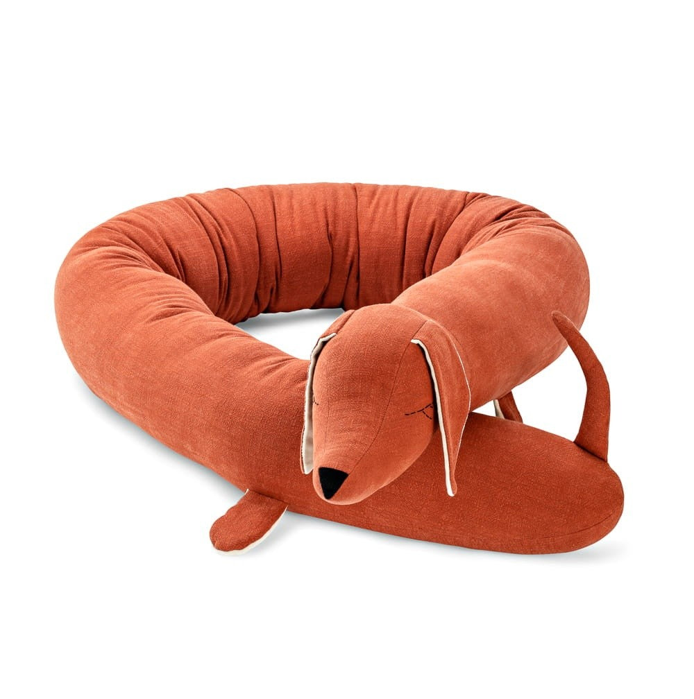 Linen Dachshund Crib Bolster – Brick Red