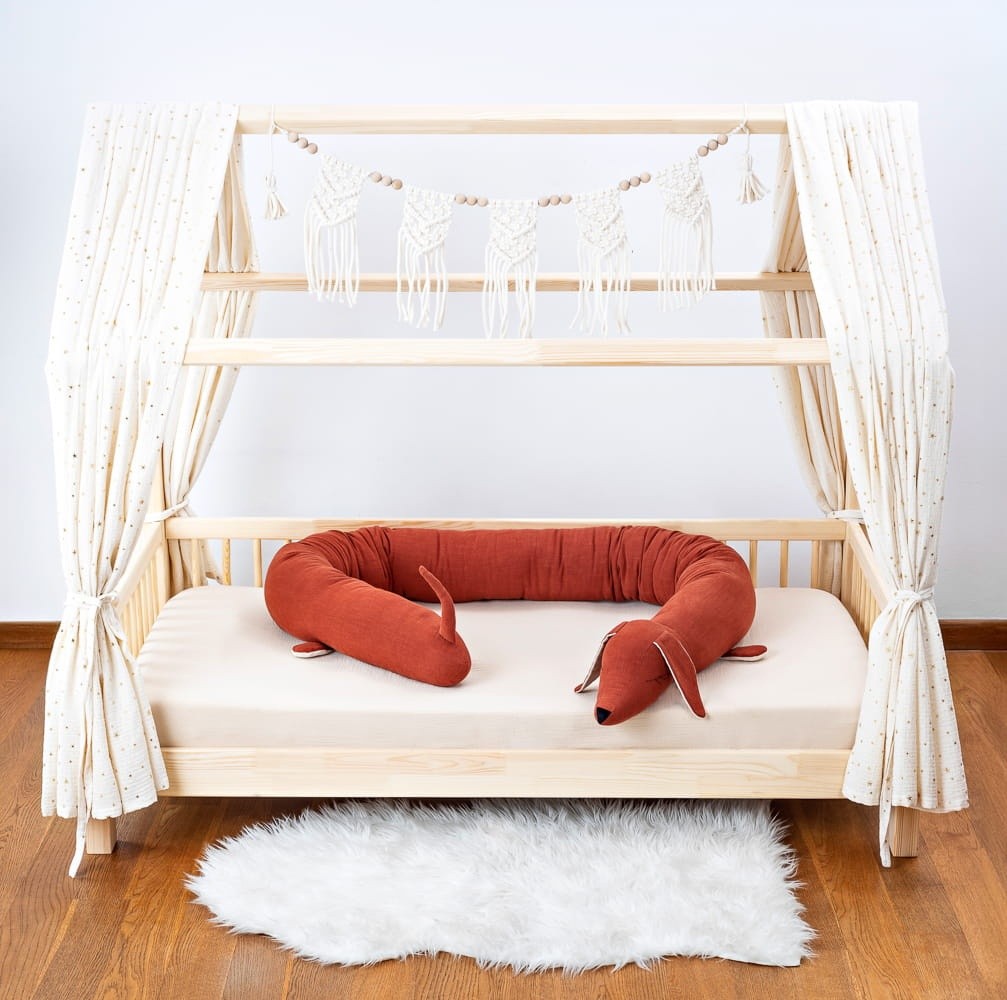 Linen Dachshund Crib Bolster – Brick Red