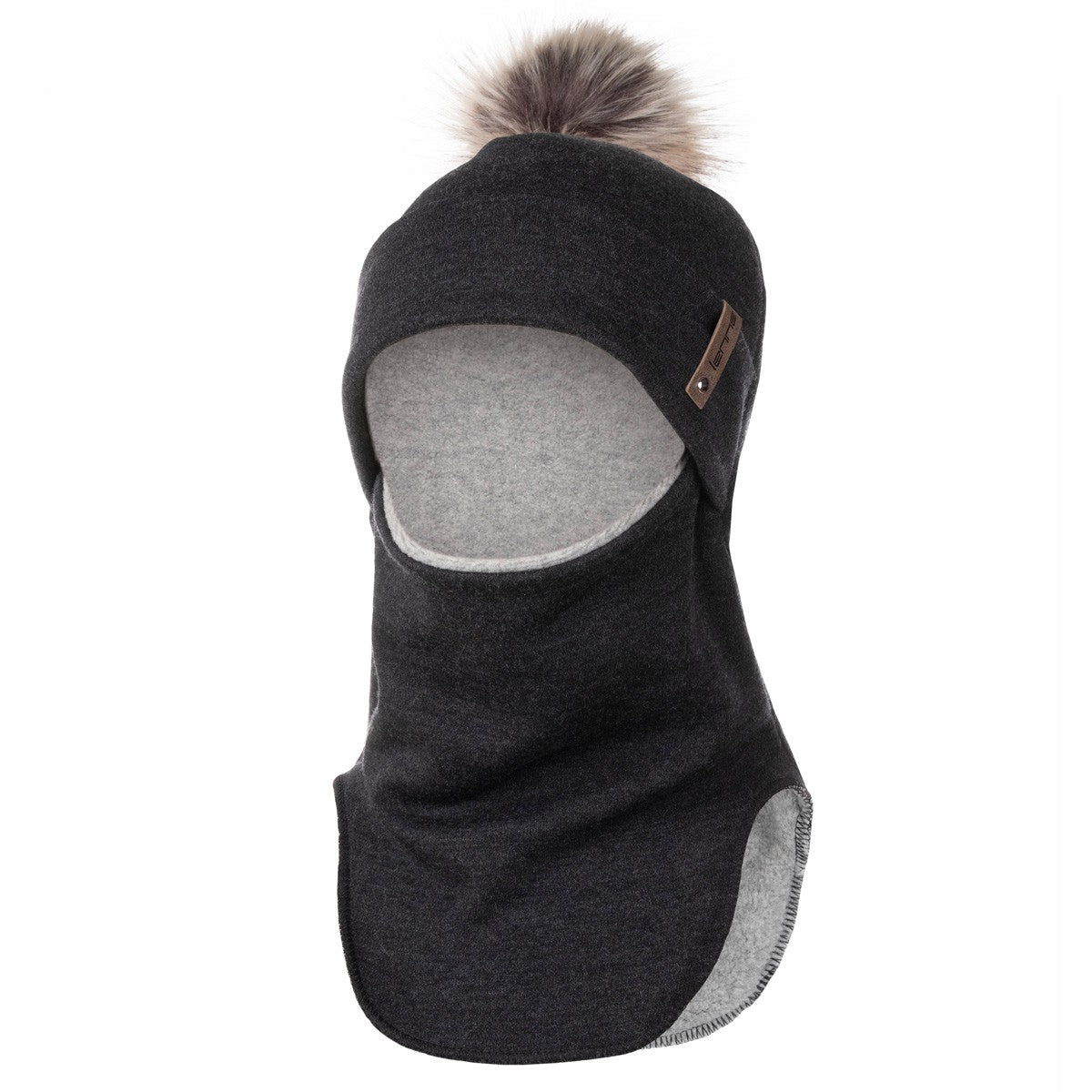 Dark Grey Merino Wool Pom-Pom Balaclava