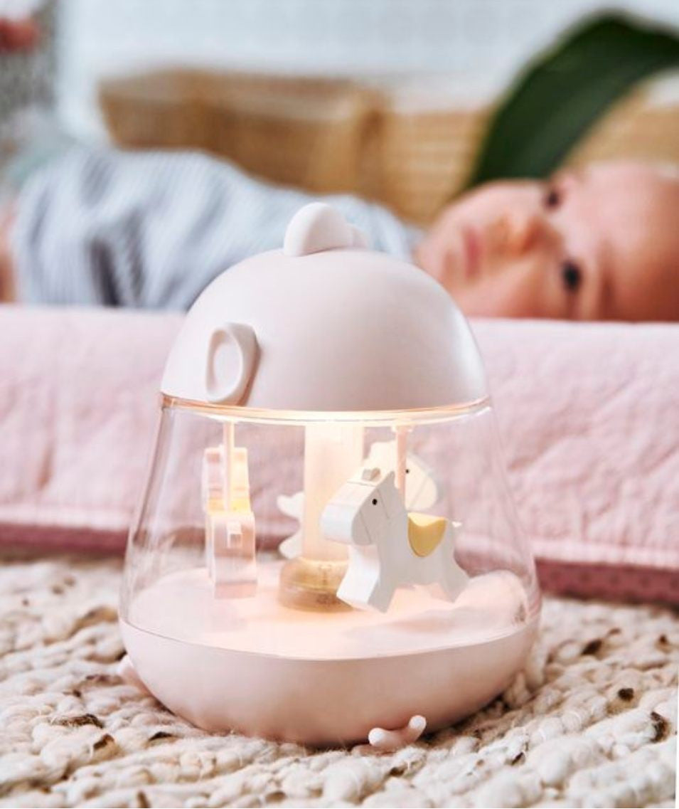 Öölamp koos karusselli ja muusikaga - Roosa