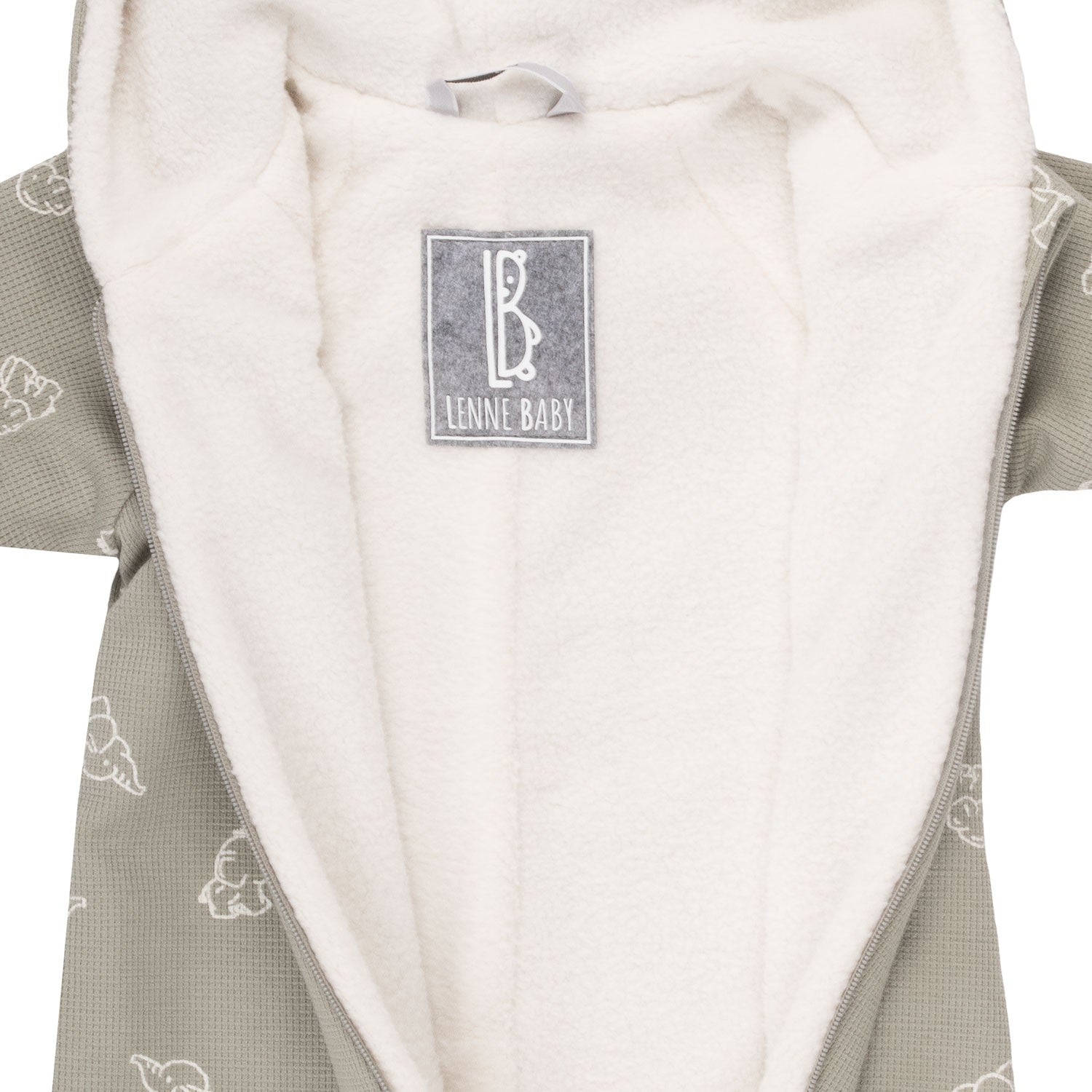 Khaki Green Cotton Fleece Baby Romper with Hood