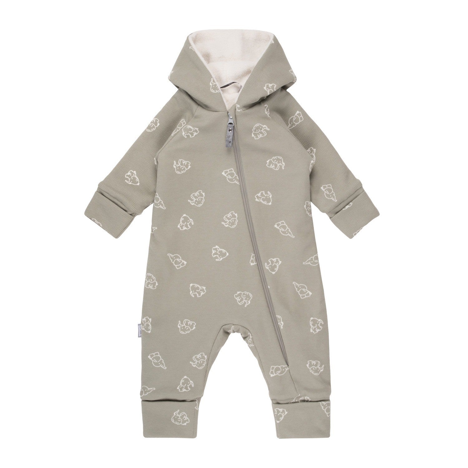 Khaki Green Cotton Fleece Baby Romper with Hood