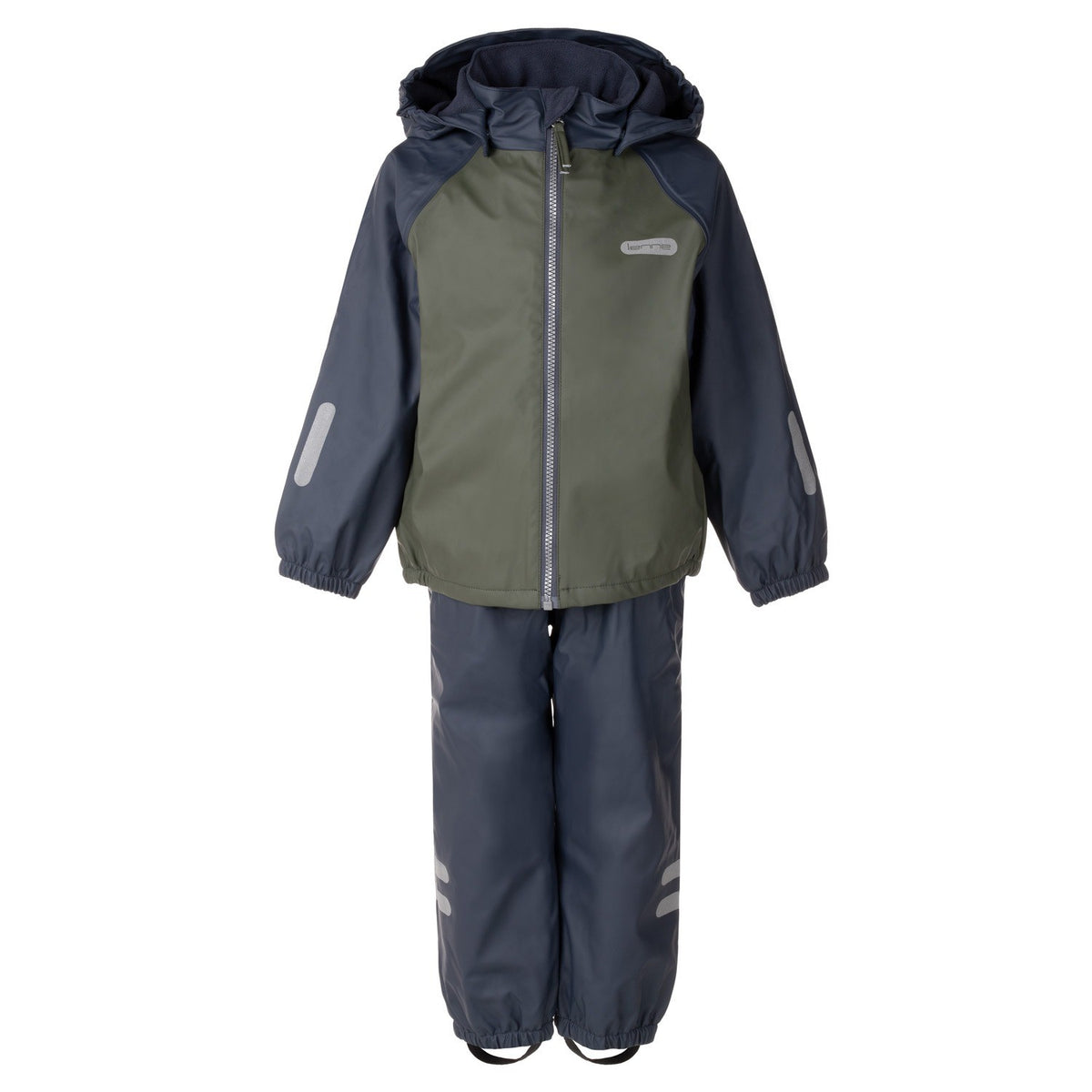 Kids’ Fleece-Lined Rain Jacket and Dungaree Set – Green and Blue