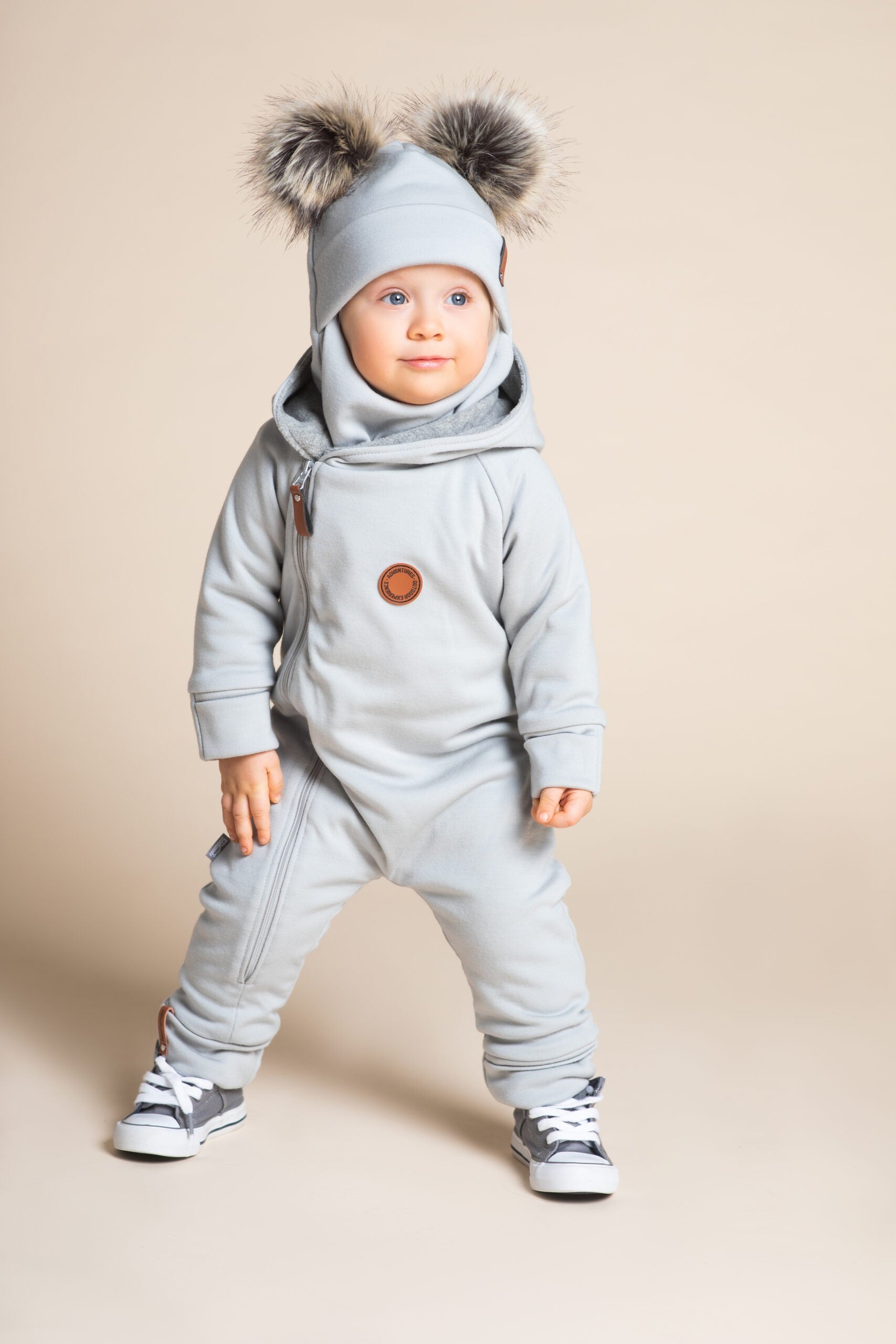 Light Grey Merino Wool Double Pom-Pom Balaclava