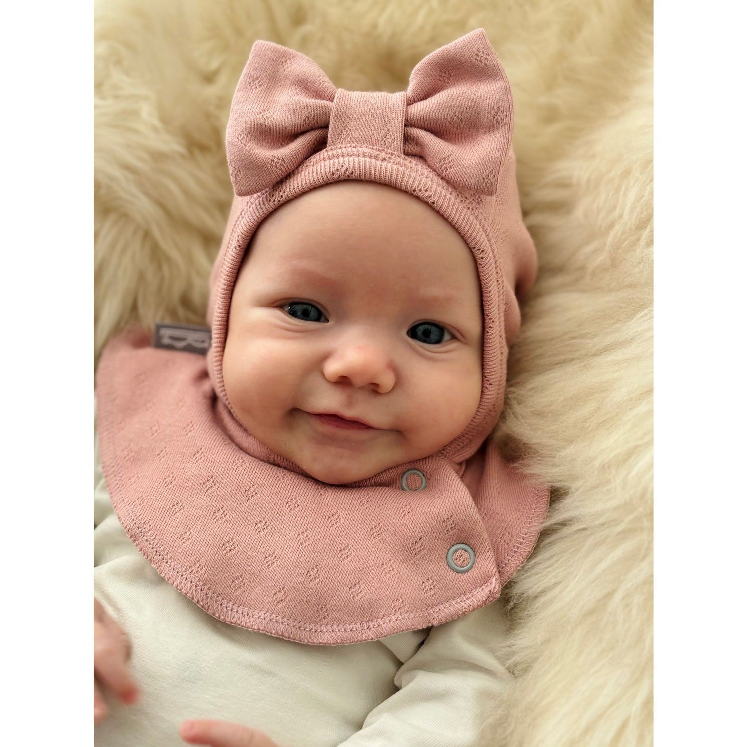 Pink Pointelle Cotton Baby Balaclava with Bow