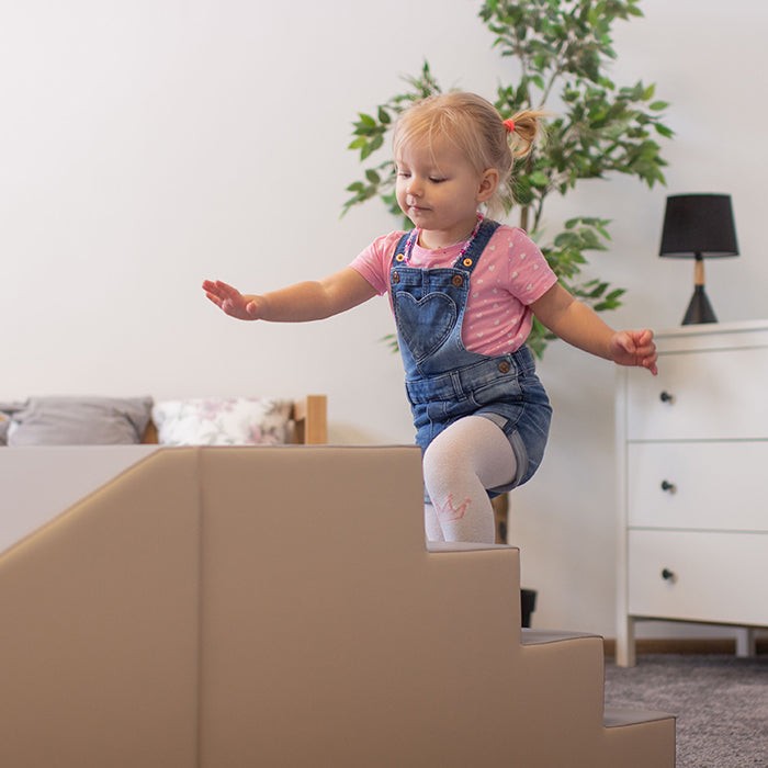 Soft Play Step and Slide Set - Beige and Grey
