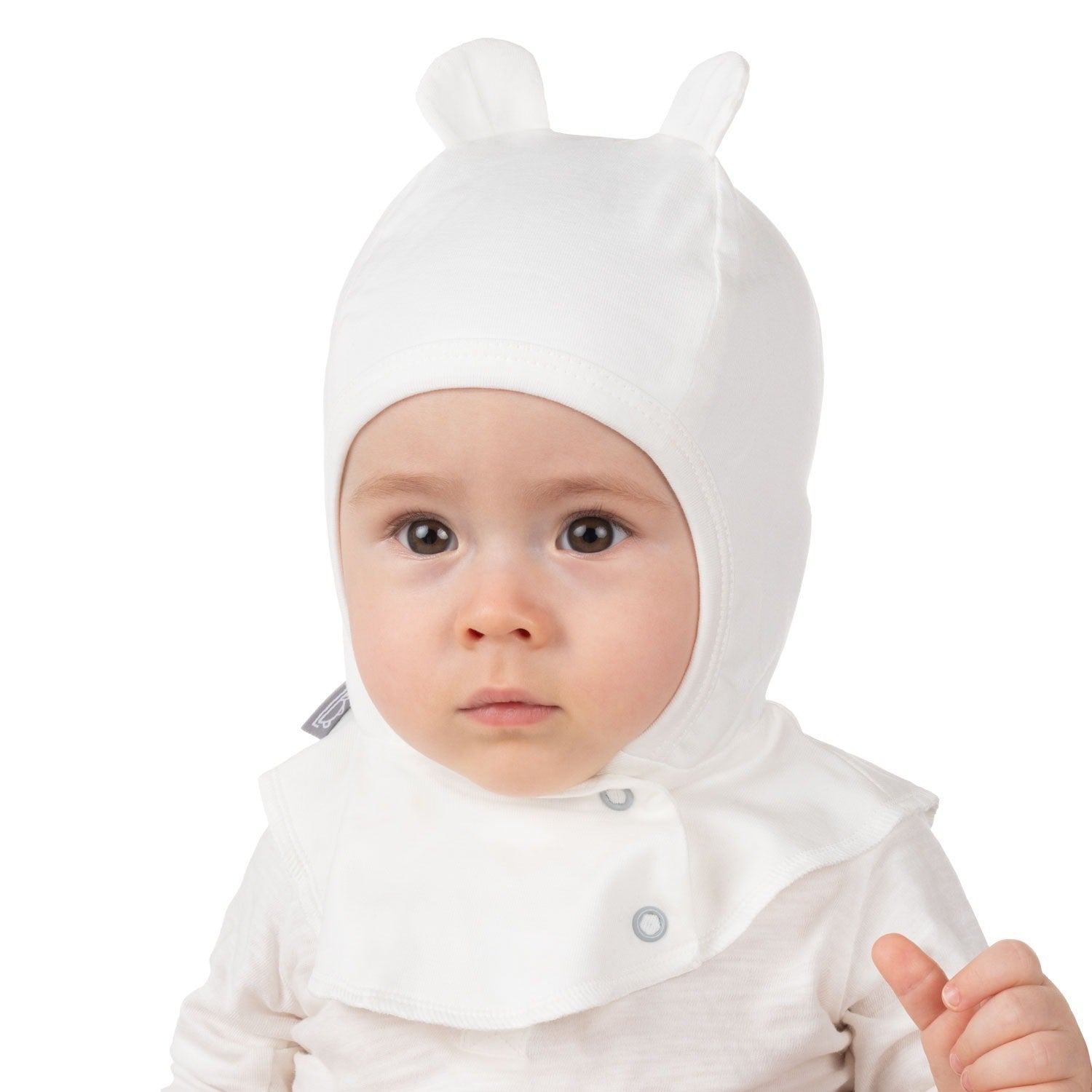 White Double-Layer Cotton Baby Balaclava with Ears