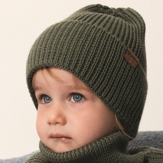 Winter Merino Wool Hat for Kids - Olive